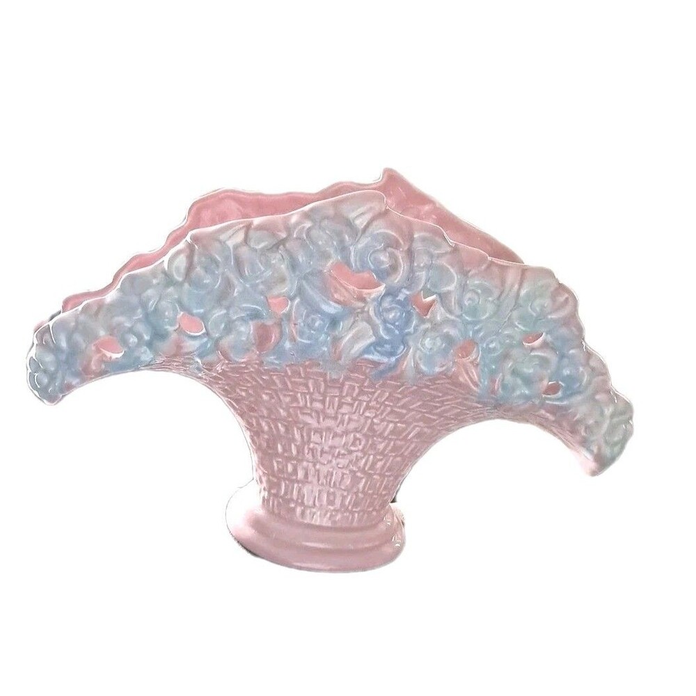 Vintage Royal Haeger Fan Floral Rose Vase Planter Pink Lite Blue R386 USA